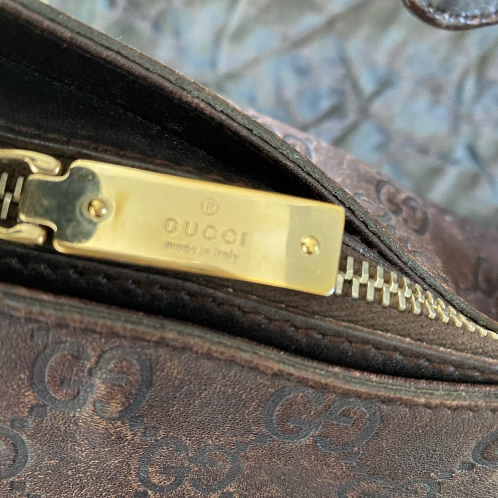 Gucci Monogram Brown leather hobo bag (authentic) - Picture 10 of 16